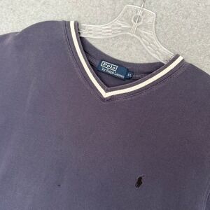 Polo Ralph Lauren T-Shirt Mens XL Blue V-Neck Tipped Trim Cotton Short Sleeve